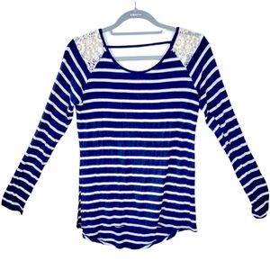 Hippie Rose, M Blue/White stripe, lacey longsleeve scoop Neck strappy
